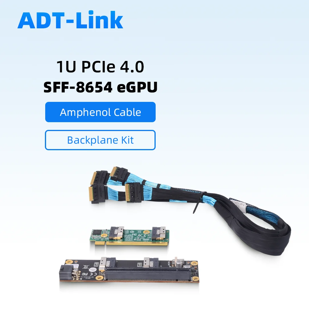PCIe 4.0 1U Adapter Card + 4.0 Backplane + SFF-8654 Riser Cable for Gaming Graphics Cards GPU External Expansion eGPU 0.6m 0.9m