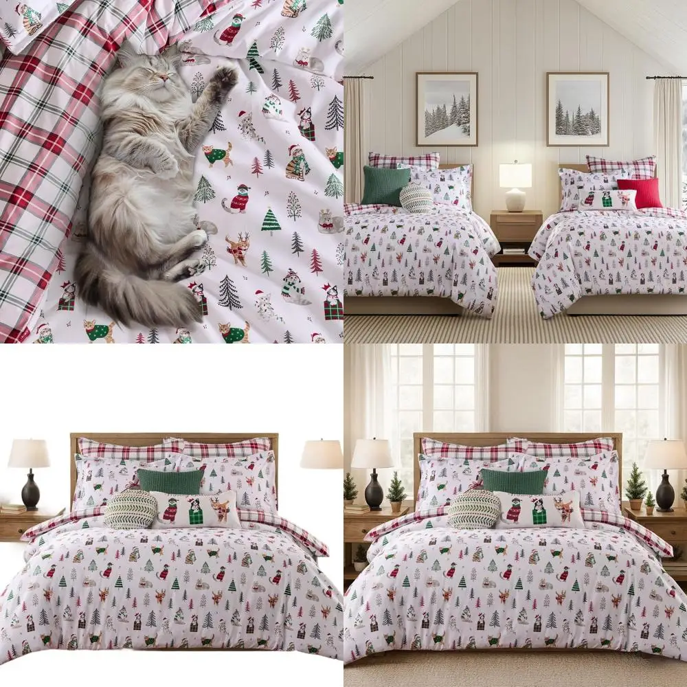 King Holiday Cats Duvet Cover Set - Red, Green, White - Reversible Polyester with 2 Shams
King Holiday Cats Duvet Cover Set - Red, Green, White - Reversible Polyester with 2 Shams
