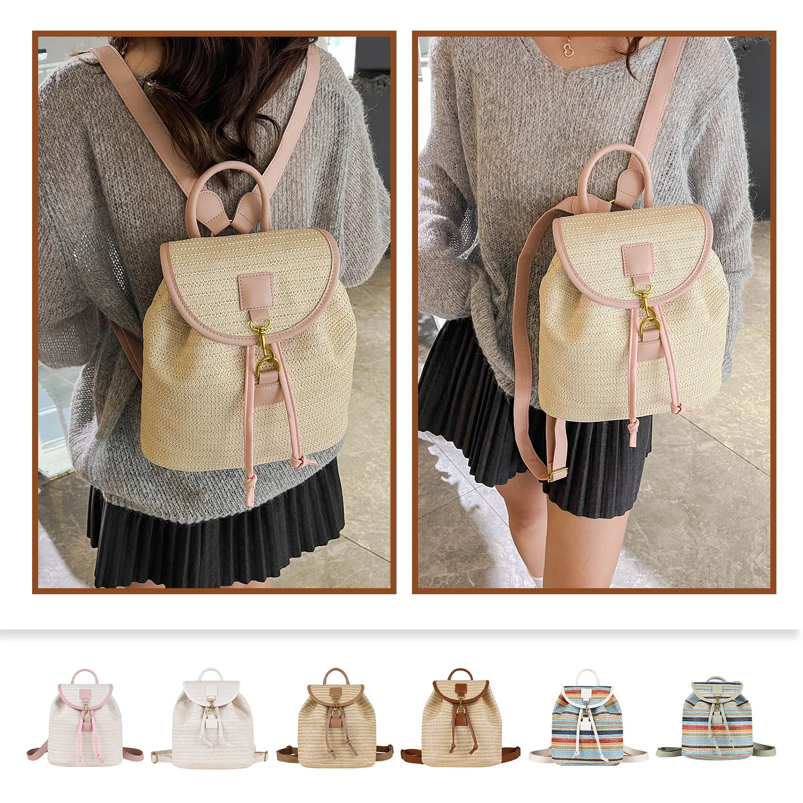 Women Striped Woven Schoolbags Lightweight & Portable Daypack Handmade Rucksack with Flap Design for Summer Vacation Travel Pool
Women Striped Woven Schoolbags Lightweight & Portable Daypack Handmade Rucksack with Flap Design for Summer Vacation Travel Pool