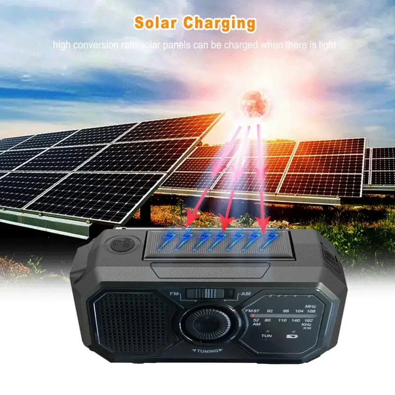 Portable Camping Radio with Flashlights USB Rechargeable Solar Powered Radio Wind Up Solar Radio for Outdoor Survival
Portable Camping Radio with Flashlights USB Rechargeable Solar Powered Radio Wind Up Solar Radio for Outdoor Survival