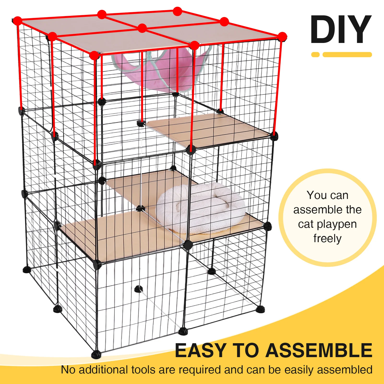 3 Tiers Indoor Cat Enclosures & Hammock and Bed Cat Wire Kennel Crate Kitten Playpen Cage Large Exercise Place Ideal for 1-3Cats
3 Tiers Indoor Cat Enclosures & Hammock and Bed Cat Wire Kennel Crate Kitten Playpen Cage Large Exercise Place Ideal for 1-3Cats