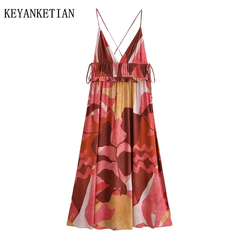 KEYANKETIAN 2025 Summer New Women's Graffiti print viscose halter dress Holiday wind Beading Cross Backless Loose A Line Dresses
KEYANKETIAN 2025 Summer New Women's Graffiti print viscose halter dress Holiday wind Beading Cross Backless Loose A Line Dresses
