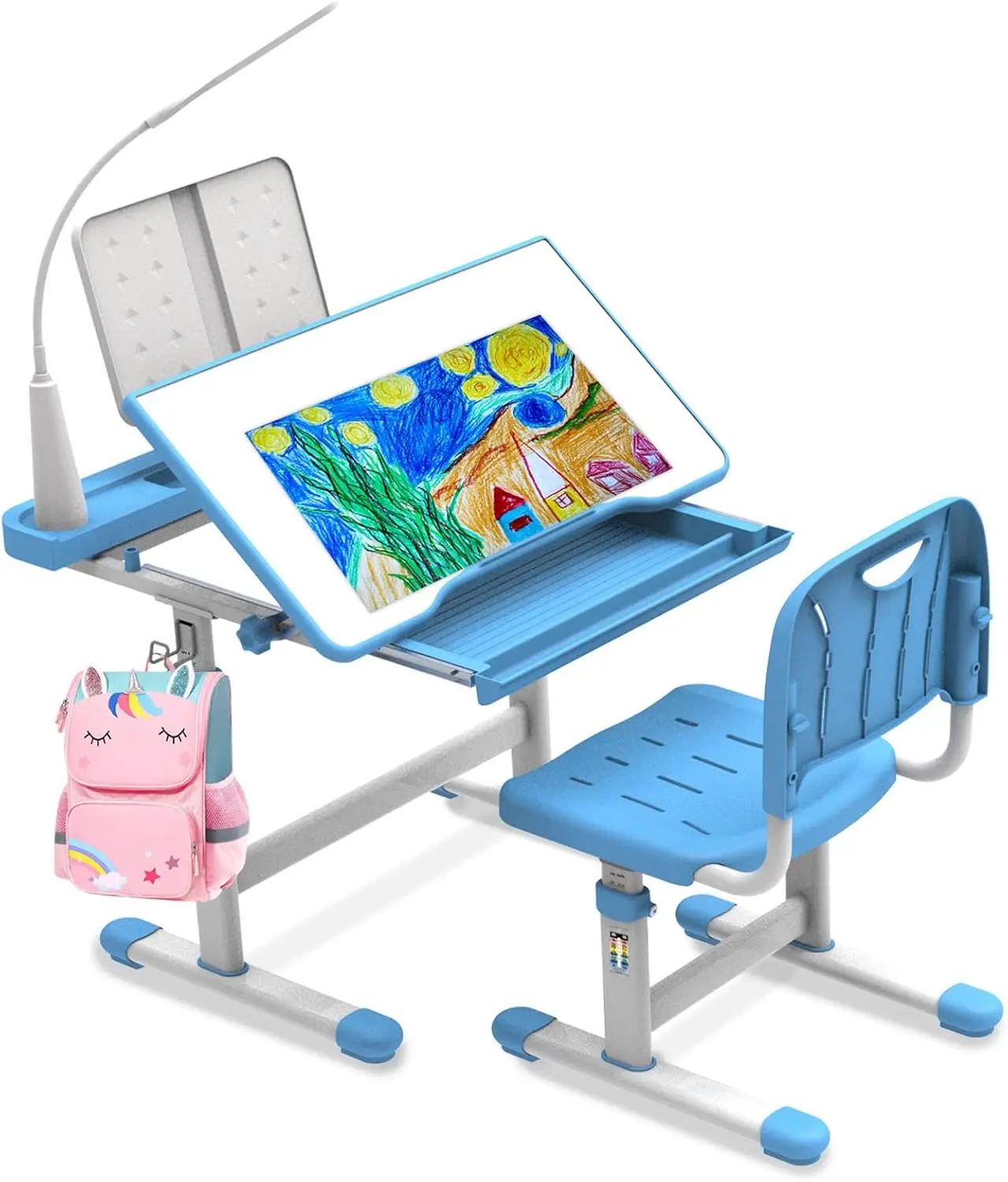 Kids Desk and Chair Set, Height Adjustable Kids School Desk for Kids, 40 Degree Tiltable with 3 Mode Light, Child Desk for Go
Kids Desk and Chair Set, Height Adjustable Kids School Desk for Kids, 40 Degree Tiltable with 3 Mode Light, Child Desk for Go