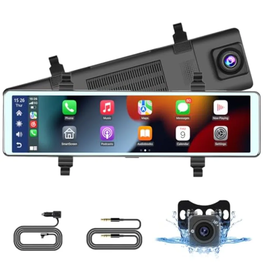 Dashcam for car dashboard use, ABS plastic, black, wireless CarPlay and Android Auto support with dual 1080P cameras, split scr
Dashcam for car dashboard use, ABS plastic, black, wireless CarPlay and Android Auto support with dual 1080P cameras, split scr
