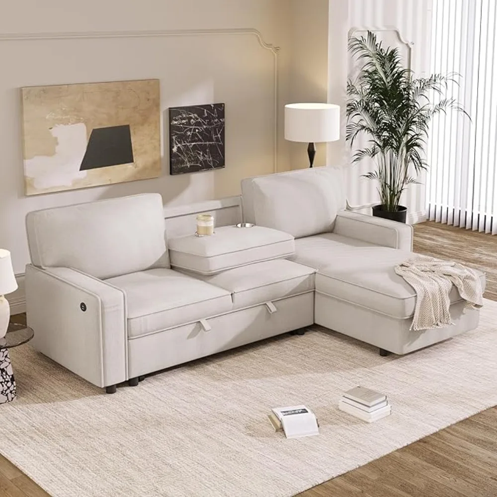 Convertible Sleeper Sofa with Pull Out Bed,L-Shaped Sectional Sofa with Chaise,USB Ports & Cup Holders,Beige Living Room Sofas
Convertible Sleeper Sofa with Pull Out Bed,L-Shaped Sectional Sofa with Chaise,USB Ports & Cup Holders,Beige Living Room Sofas