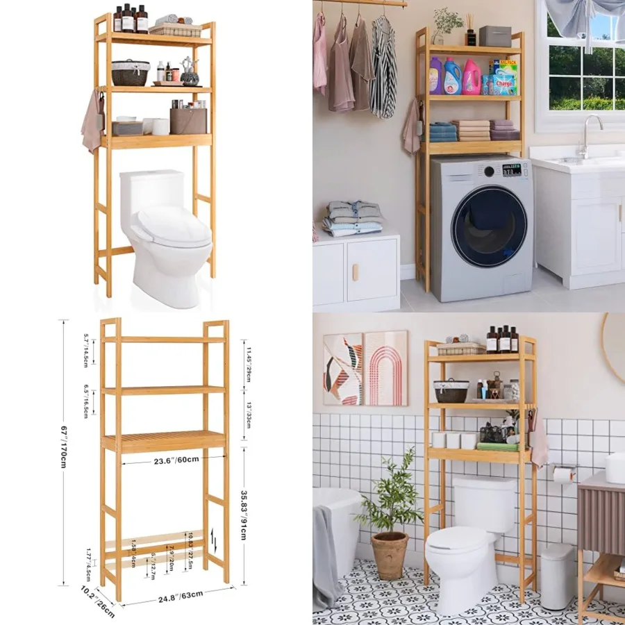 Bathroom Storage Shelf, Bamboo Over-The-Toilet Organizer Rack, Freestanding Toilet Space Saver with 3-Tier Adjustable Shelves
Bathroom Storage Shelf, Bamboo Over-The-Toilet Organizer Rack, Freestanding Toilet Space Saver with 3-Tier Adjustable Shelves