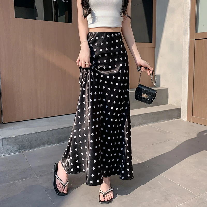 Korean Style Elegant Satin Polka Dot Long Skirt for Women Clothing Spring Summer High Waist A-LINE Office Ladies Skirts
Korean Style Elegant Satin Polka Dot Long Skirt for Women Clothing Spring Summer High Waist A-LINE Office Ladies Skirts