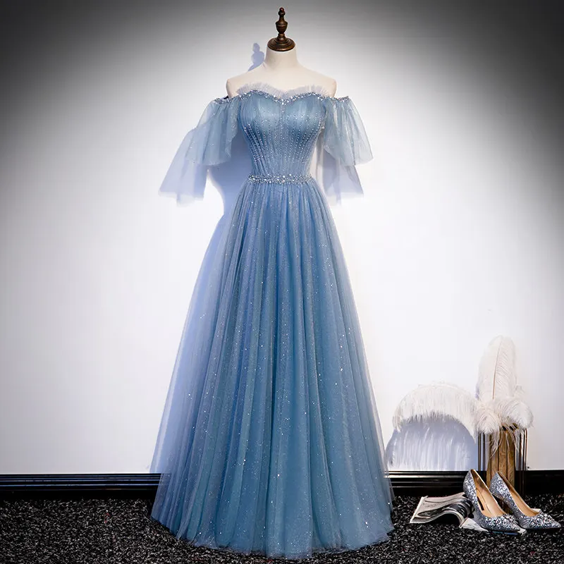 Sequins Elegant Evening Dress Boat Neck Empire Short Sleeves Floor-Length New A-Line Lace Up Party Formal Dresses Woman B1636
Sequins Elegant Evening Dress Boat Neck Empire Short Sleeves Floor-Length New A-Line Lace Up Party Formal Dresses Woman B1636