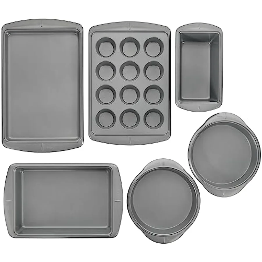 Ever Glide 6 Piece Nonstick Bakeware Set Non Stick Baking Pans and Sheets for Cakes Muffins Cookies and More Durable Even Heati
Ever Glide 6 Piece Nonstick Bakeware Set Non Stick Baking Pans and Sheets for Cakes Muffins Cookies and More Durable Even Heati