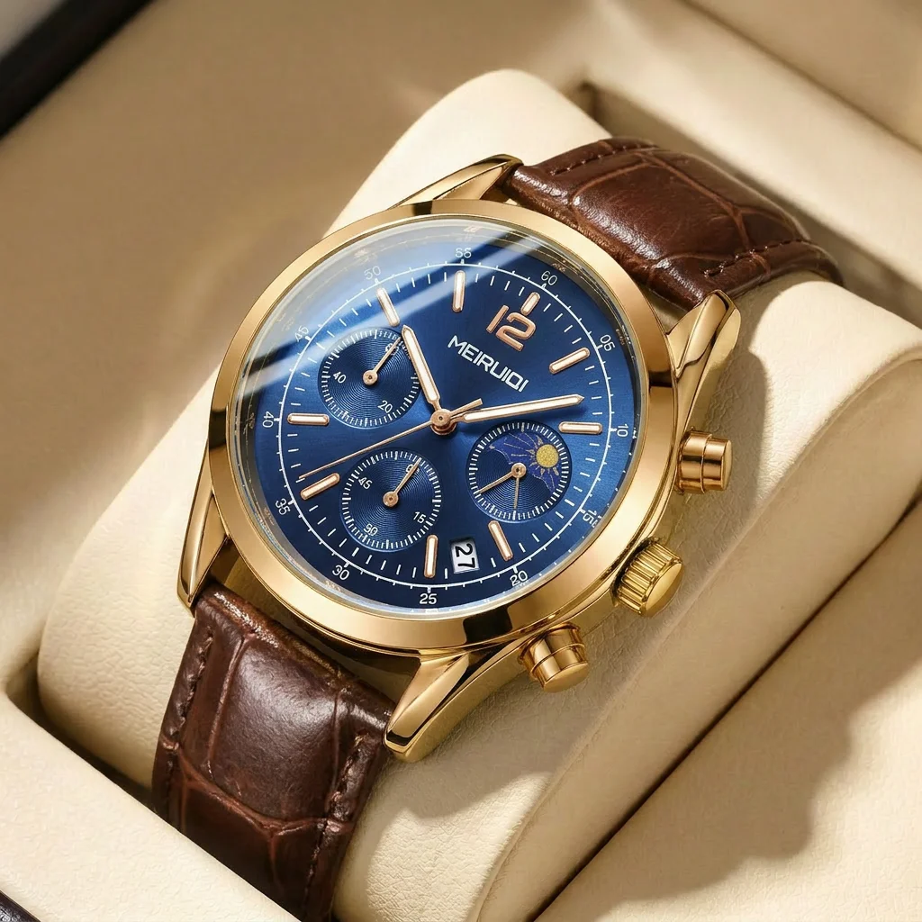 1pcs Men's blue dial leather strap vintage fashion chronograph business details Quartz Watch for business party holiday
1pcs Men's blue dial leather strap vintage fashion chronograph business details Quartz Watch for business party holiday