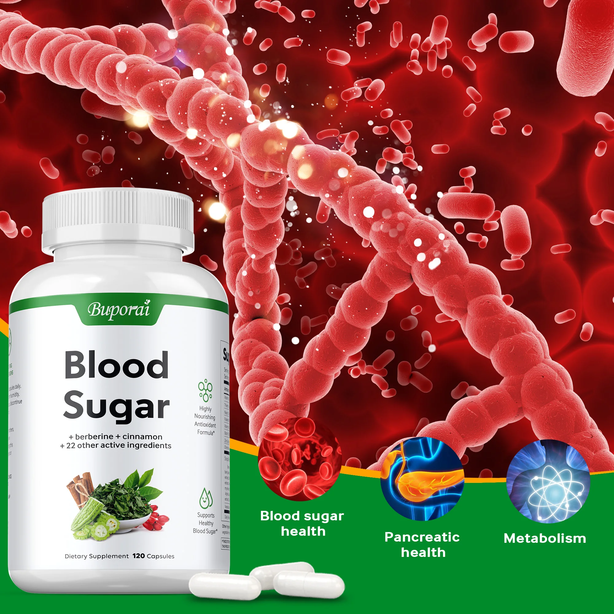 Blood Sugar Capsules - Promotes Metabolism, Supports Blood Sugar Balance, for Digestive Health, Cholesterol, Heart Health
Blood Sugar Capsules - Promotes Metabolism, Supports Blood Sugar Balance, for Digestive Health, Cholesterol, Heart Health