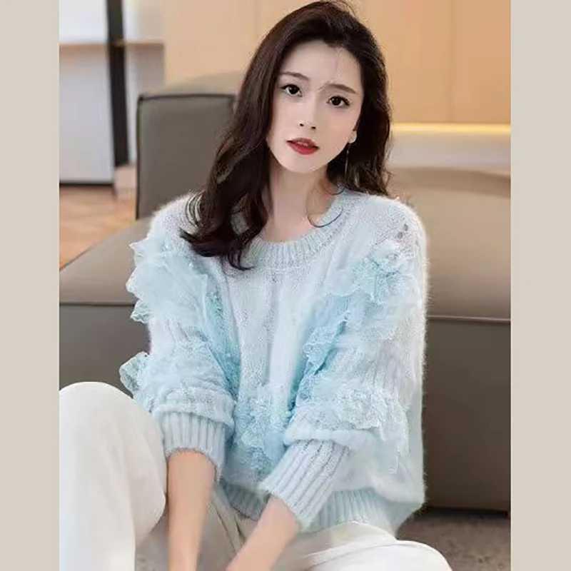 Милый антивозрастной свитер с кружевной отделкой, женский свободный длинный вязаный свитер Sve, осень-зима, розовый круглый топ Ne Top
Милый антивозрастной свитер с кружевной отделкой, женский свободный длинный вязаный свитер Sve, осень-зима, розовый круглый топ Ne Top