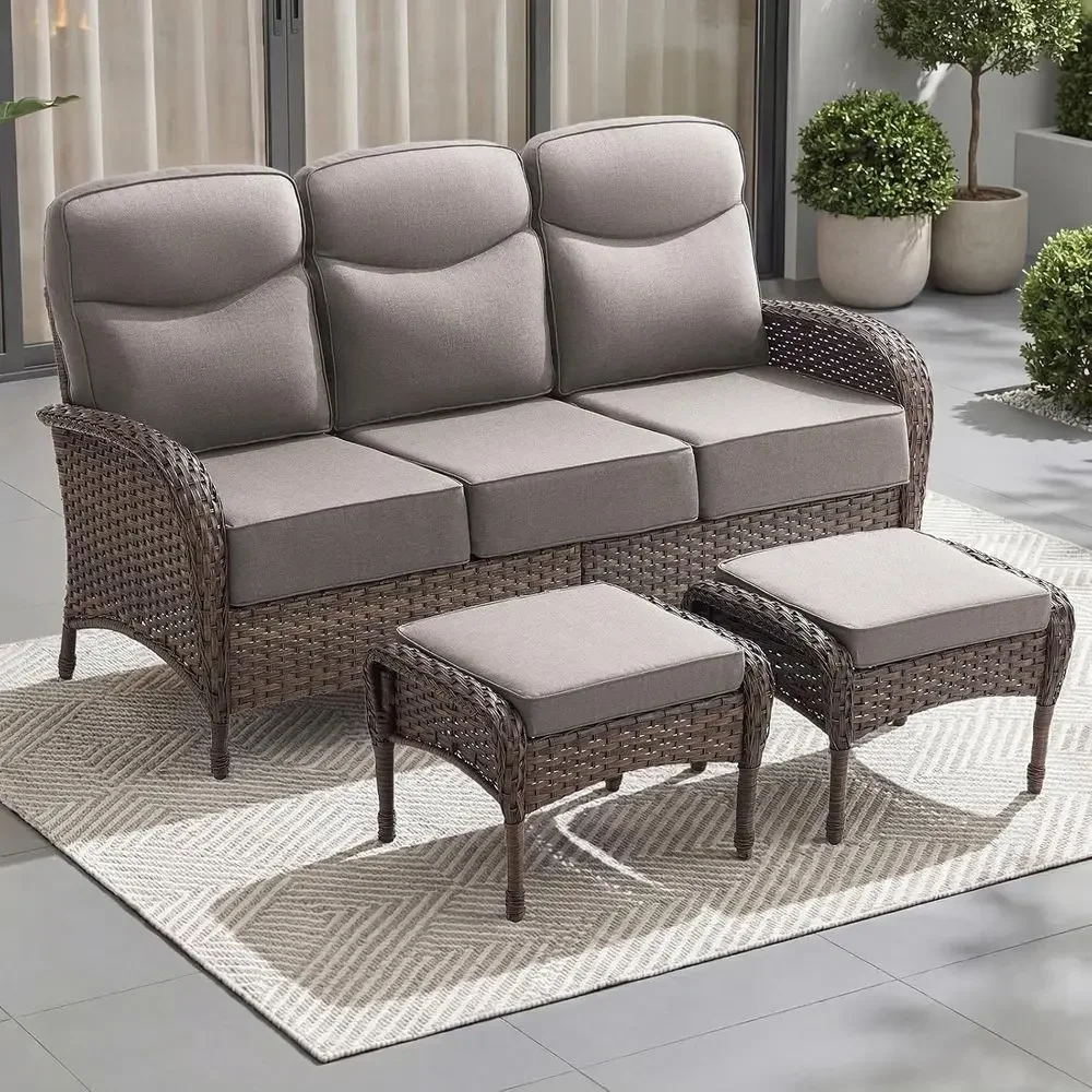 3-Piece Outdoor Patio Sofa Set with High-Back Cushions, Weather-Resistant Wicker, Ideal for Balconies and Patios, in Brown
3-Piece Outdoor Patio Sofa Set with High-Back Cushions, Weather-Resistant Wicker, Ideal for Balconies and Patios, in Brown