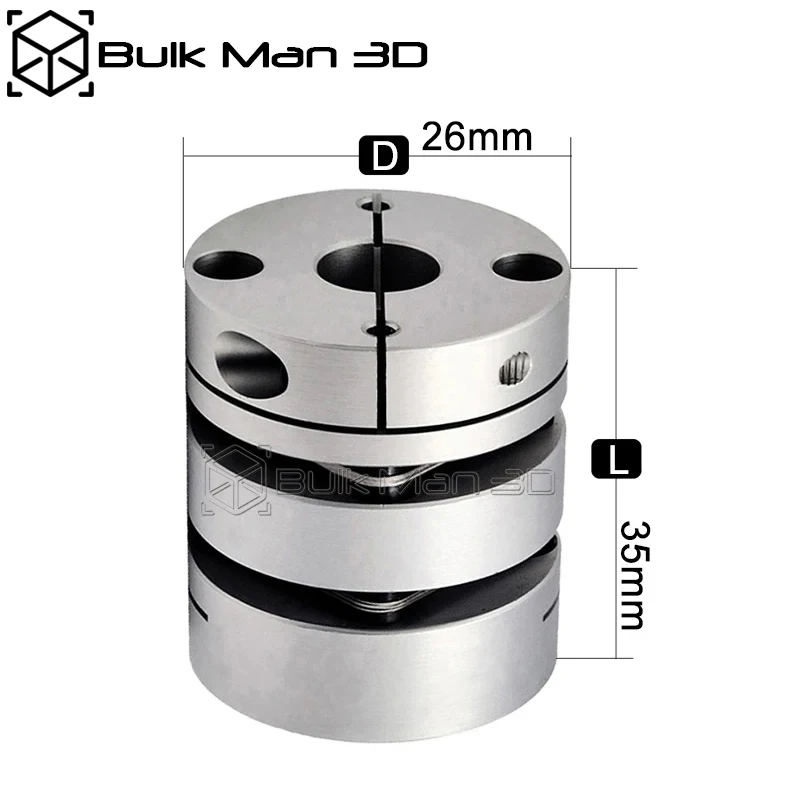 Aluminum Alloy D26L35 Double Diaphragm Coupling Elastic Connector Flexible Shaft Coupler D26mm L35mm for 3D Printer
Aluminum Alloy D26L35 Double Diaphragm Coupling Elastic Connector Flexible Shaft Coupler D26mm L35mm for 3D Printer
