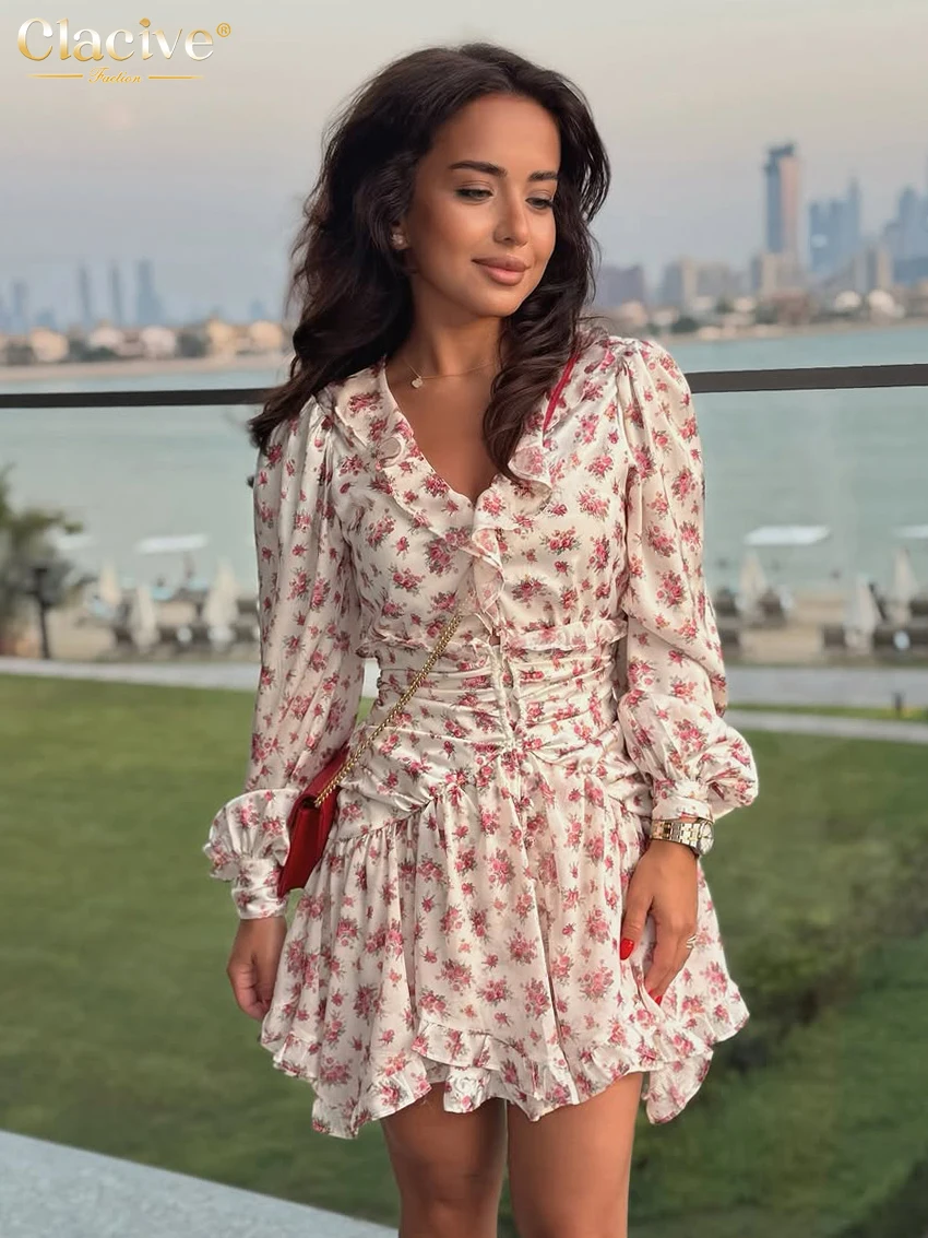 Clacive Spring Slim Print Women's Dress 2026 Sexy V-Neck Long Sleeve Mini Dresses Elegant Classic Ruffles Pleated Female Dress
Clacive Spring Slim Print Women's Dress 2026 Sexy V-Neck Long Sleeve Mini Dresses Elegant Classic Ruffles Pleated Female Dress