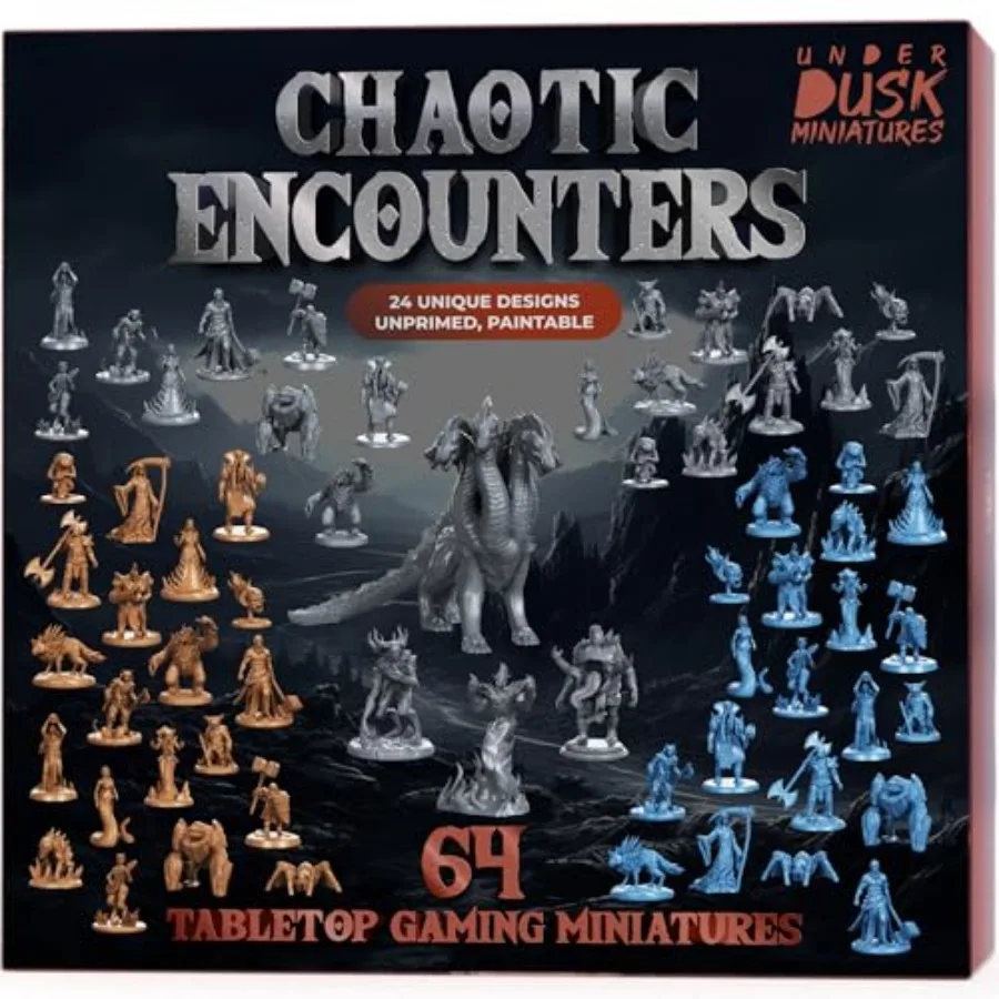 Chaotic Encounters: 64pc DND Miniatures Bulk Set 24 Unpainted 28mm DandD Figures with 4 Large Bosses Hydra, Fire Elemental, Glu
Chaotic Encounters: 64pc DND Miniatures Bulk Set 24 Unpainted 28mm DandD Figures with 4 Large Bosses Hydra, Fire Elemental, Glu