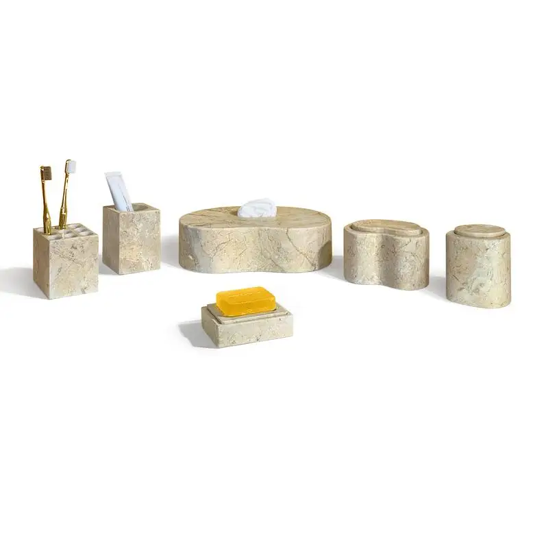 Natural Marble Bathroom Accessories Set in Gold Yellow Beige - Genuine Stone & Real Marble Décor
Natural Marble Bathroom Accessories Set in Gold Yellow Beige - Genuine Stone & Real Marble Décor