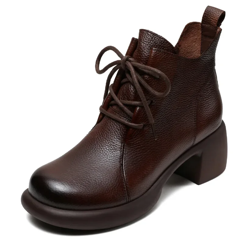 5.5CM Women High Heel Boots Handmade Retro Style Round Toe Genuine Cow Leather Lace-Up Zipper Winter Ankle Boots For Women
5.5CM Women High Heel Boots Handmade Retro Style Round Toe Genuine Cow Leather Lace-Up Zipper Winter Ankle Boots For Women