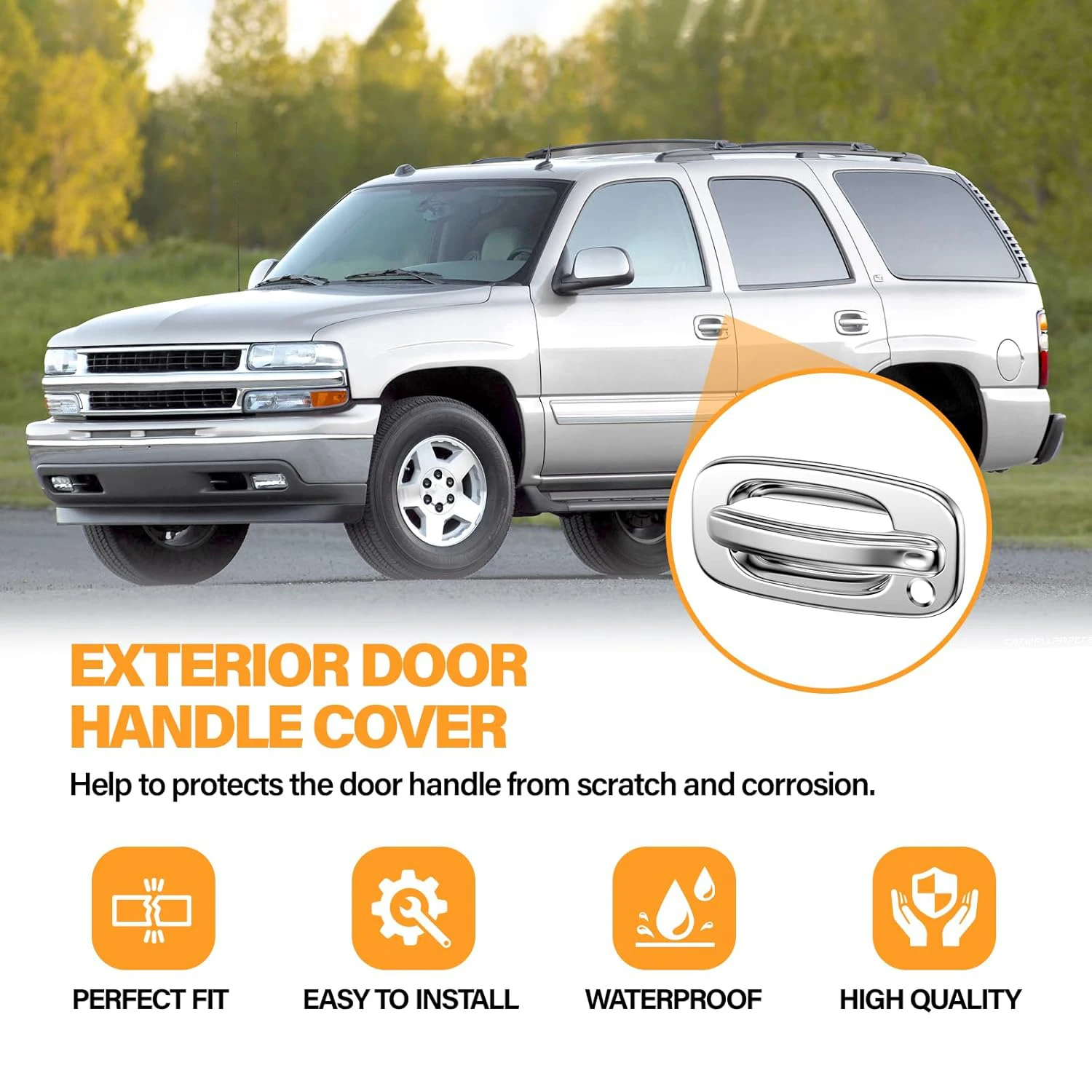 Chrome Door Handle Covers Kit Exterior Handle Trim ABS Handle Cap for Chevrolet Silverado Suburban Tahoe GMC Sierra 1999-2006
Chrome Door Handle Covers Kit Exterior Handle Trim ABS Handle Cap for Chevrolet Silverado Suburban Tahoe GMC Sierra 1999-2006
