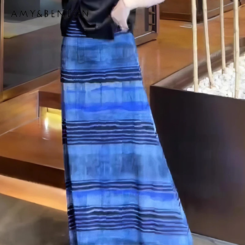 2025 Summer New Women's Clothing Fashion Temperament High-end Blue Smudge Long Skirt Daily Versatile Thin A-Line Skirts Ladies
2025 Summer New Women's Clothing Fashion Temperament High-end Blue Smudge Long Skirt Daily Versatile Thin A-Line Skirts Ladies