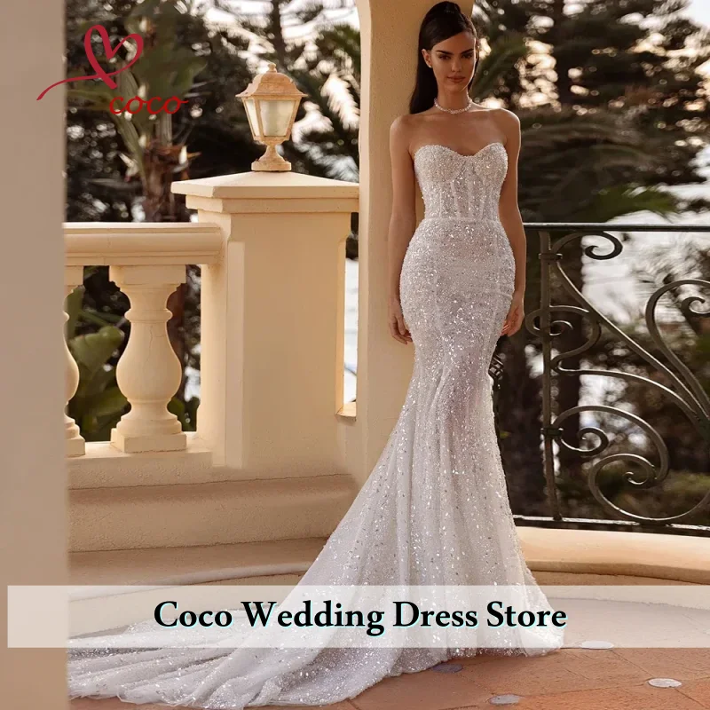 Customized Luxury Elegant Strapless Beaded Lace Mermaid Wedding Dresses Sexy Backless Court Train Trumpet Bridal Gown
Customized Luxury Elegant Strapless Beaded Lace Mermaid Wedding Dresses Sexy Backless Court Train Trumpet Bridal Gown