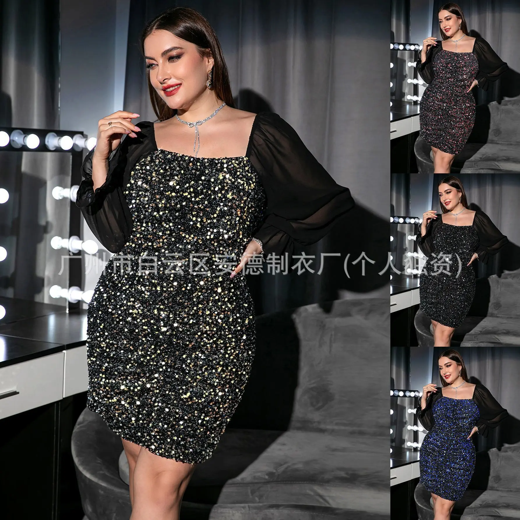 New Elegant and Sexy Square Neck Mesh Sleeve Evening Dress with Sequins and Hip Hugging Plus Size Dress for Women Casual Y2k
New Elegant and Sexy Square Neck Mesh Sleeve Evening Dress with Sequins and Hip Hugging Plus Size Dress for Women Casual Y2k