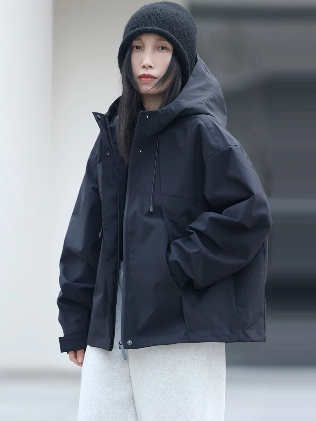 Black Casual Style Loose Fit Short Coat Jacket for Women with Hood Multi Pockets Asymmetrical Hem Pullover Cool Sweet Top
Black Casual Style Loose Fit Short Coat Jacket for Women with Hood Multi Pockets Asymmetrical Hem Pullover Cool Sweet Top
