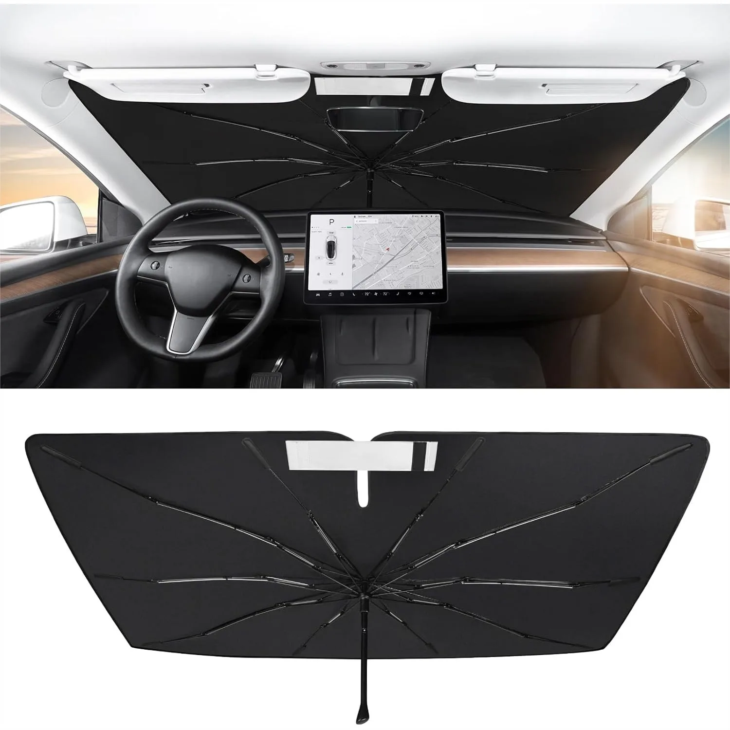 Windshield Sunshade Umbrella for Tesla Model 3/Y 2017-2026, Nano Ice Crystal Heat Protection Retractable
Windshield Sunshade Umbrella for Tesla Model 3/Y 2017-2026, Nano Ice Crystal Heat Protection Retractable