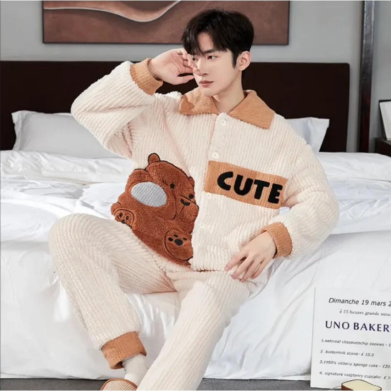 2024 Plus-size Coral Velvet Comfortable Pajamas Men's Autumn and Winter Thick Warm Flannel Cardigan Men's Homewear Set
2024 Plus-size Coral Velvet Comfortable Pajamas Men's Autumn and Winter Thick Warm Flannel Cardigan Men's Homewear Set