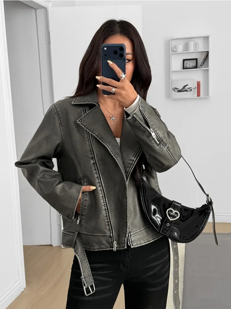 Куртка из искусственной кожи, укороченная, с карманами, женская, осенняя, экологичная
Куртка из искусственной кожи, укороченная, с карманами, женская, осенняя, экологичная