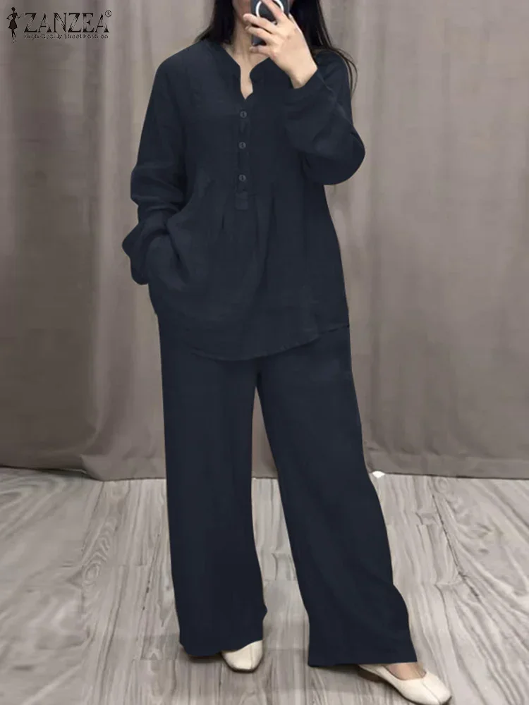 ZANZEA Loose Casual Solid Color Suits Long Sleeve Gathering Shirt Commute Women Wide Leg Pant Pant Sets 2025 Spring 2pcs Outfits
ZANZEA Loose Casual Solid Color Suits Long Sleeve Gathering Shirt Commute Women Wide Leg Pant Pant Sets 2025 Spring 2pcs Outfits