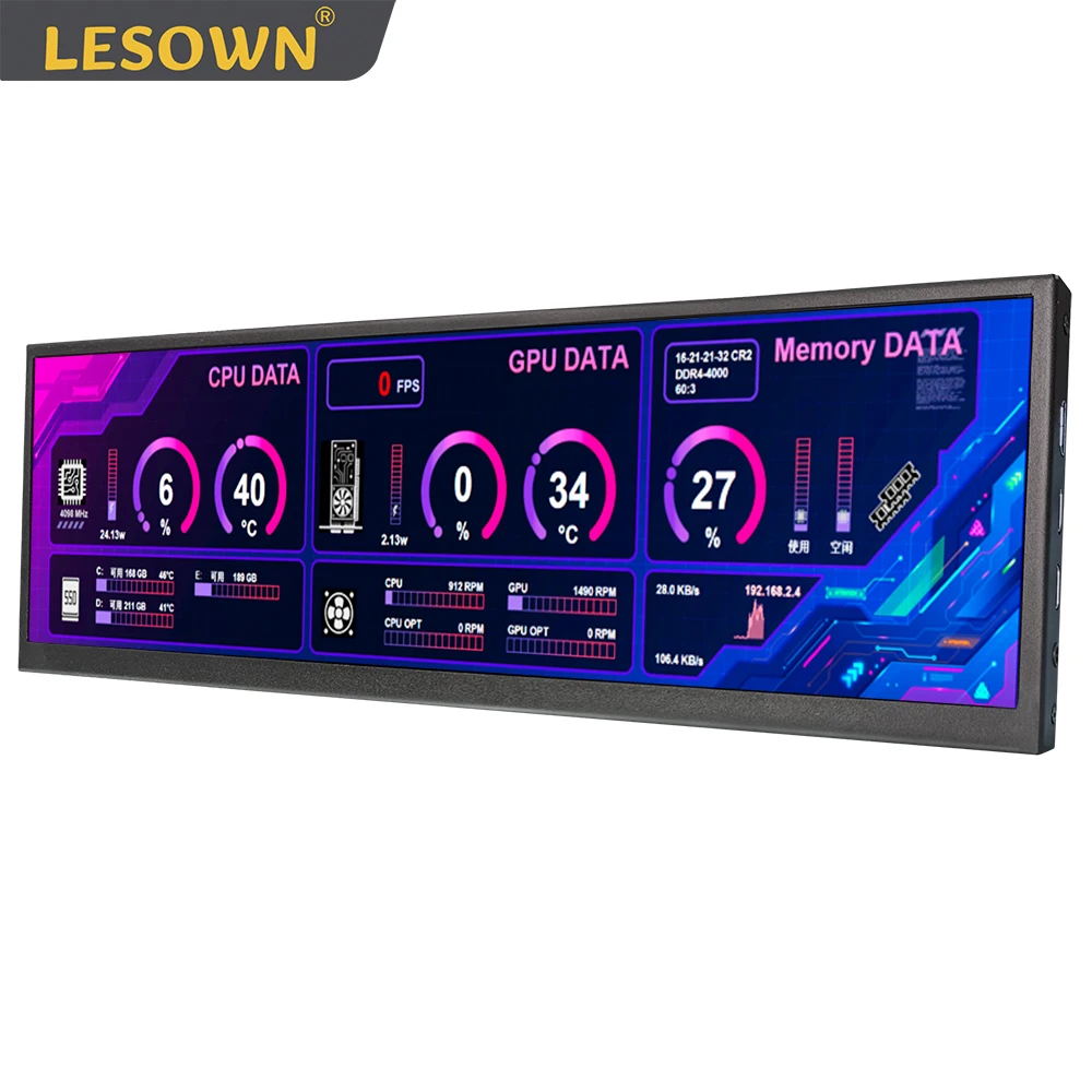 LESOWN 12.6 inch Secondary Screen 1920X515 IPS Touch LCD Monitor HDMI USB-C Stretched Bar Temp CPU GPU Display for Aida64 Laptop
LESOWN 12.6 inch Secondary Screen 1920X515 IPS Touch LCD Monitor HDMI USB-C Stretched Bar Temp CPU GPU Display for Aida64 Laptop