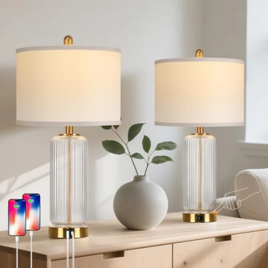 Table Lamps Set of 2 with Touch Control, 27" Modern Glass Bedside Lamps with USB A+C Ports, 3-Way Dimmable Nightstand Lamp with
Table Lamps Set of 2 with Touch Control, 27" Modern Glass Bedside Lamps with USB A+C Ports, 3-Way Dimmable Nightstand Lamp with