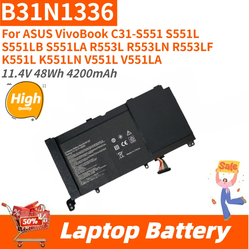 New High Quality Laptop Battery 11.4V 48Wh 4200mAh B31N1336 for ASUS VivoBook C31-S551 R553L R553LN R553LF S551L S551LB S551LA
New High Quality Laptop Battery 11.4V 48Wh 4200mAh B31N1336 for ASUS VivoBook C31-S551 R553L R553LN R553LF S551L S551LB S551LA
