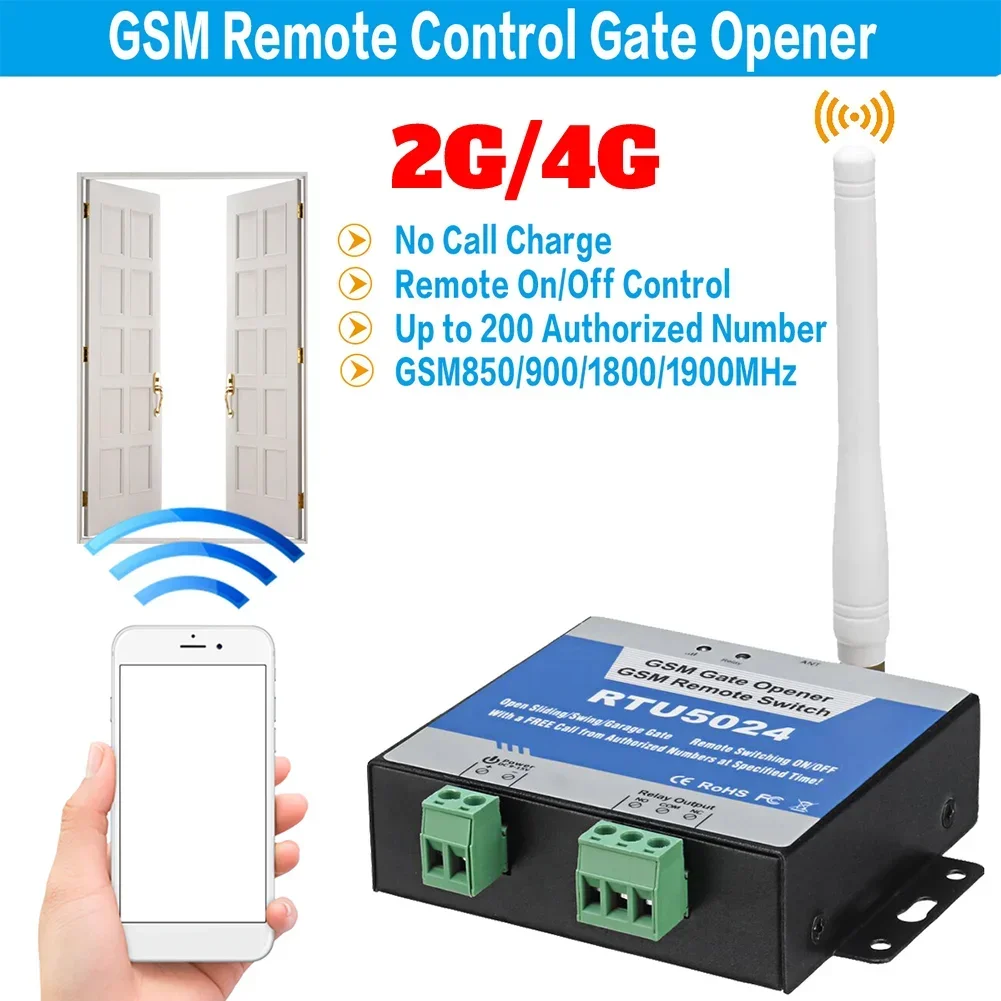 RTU5024 2G/4G GSM gate opener Door Access switch opener Wireless Phone Electric Gate Remote Free Call Relay 850/900/1800/1900MHz
RTU5024 2G/4G GSM gate opener Door Access switch opener Wireless Phone Electric Gate Remote Free Call Relay 850/900/1800/1900MHz