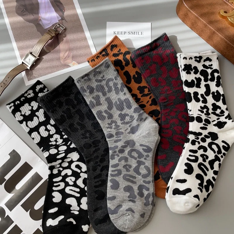 6 pairs of leopard print mid length socks with high waisted stretch style, essential cotton socks for autumn winter wardrobes
6 pairs of leopard print mid length socks with high waisted stretch style, essential cotton socks for autumn winter wardrobes