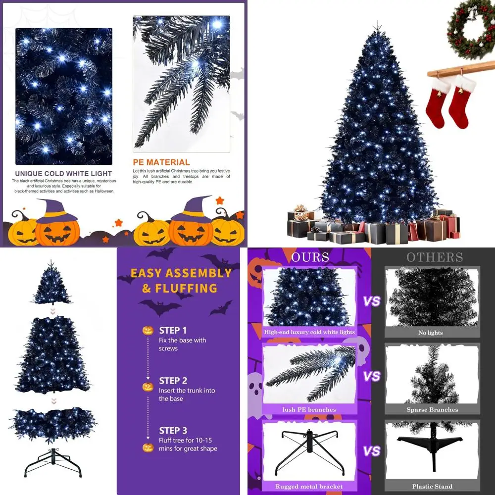 Предварительно освещенная черная искусственная рождественская елка на 4 фута с 150 лампочками, 666 наконечниками из полиэтилена и ПВХ, идеально подходит для декора на Хэллоуин и праздник
Предварительно освещенная черная искусственная рождественская елка на 4 фута с 150 лампочками, 666 наконечниками из полиэтилена и ПВХ, идеально подходит для декора на Хэллоуин и праздник