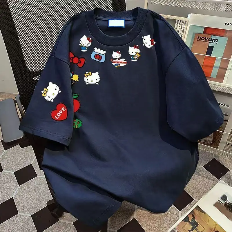 Футболка Sanrio Hello Kitty из плотного чистого хлопка в студенческом стиле с принтом и короткими рукавами, летние повседневные модные топы для женщин
Футболка Sanrio Hello Kitty из плотного чистого хлопка в студенческом стиле с принтом и короткими рукавами, летние повседневные модные топы для женщин