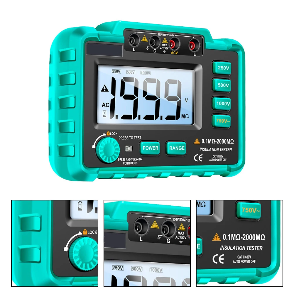 1 Set Digital Insulation Resistance Tester 250V 500V 1000V Output Lcd Display Hv Warning Led Short Circuit Protection Outdoor
1 Set Digital Insulation Resistance Tester 250V 500V 1000V Output Lcd Display Hv Warning Led Short Circuit Protection Outdoor