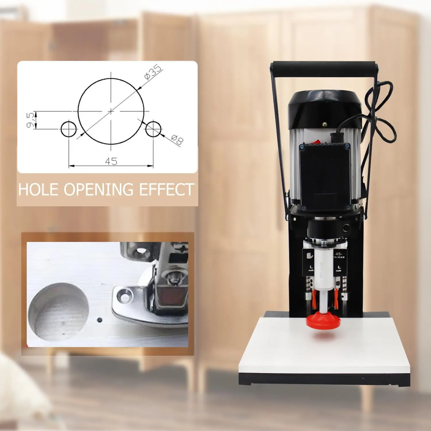 Hinge Drill Machine 45-9.5 Pneumatic Hinge Boring Insertion Machine Portable Woodworking Hing Boring Drill Press Machine
Hinge Drill Machine 45-9.5 Pneumatic Hinge Boring Insertion Machine Portable Woodworking Hing Boring Drill Press Machine