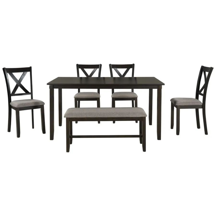TREXM 6Piece Kitchen Dining Table Set Wooden Rectangular Dining Table 4 Fabric Chairs and Bench Family Furniture Espresso
TREXM 6Piece Kitchen Dining Table Set Wooden Rectangular Dining Table 4 Fabric Chairs and Bench Family Furniture Espresso