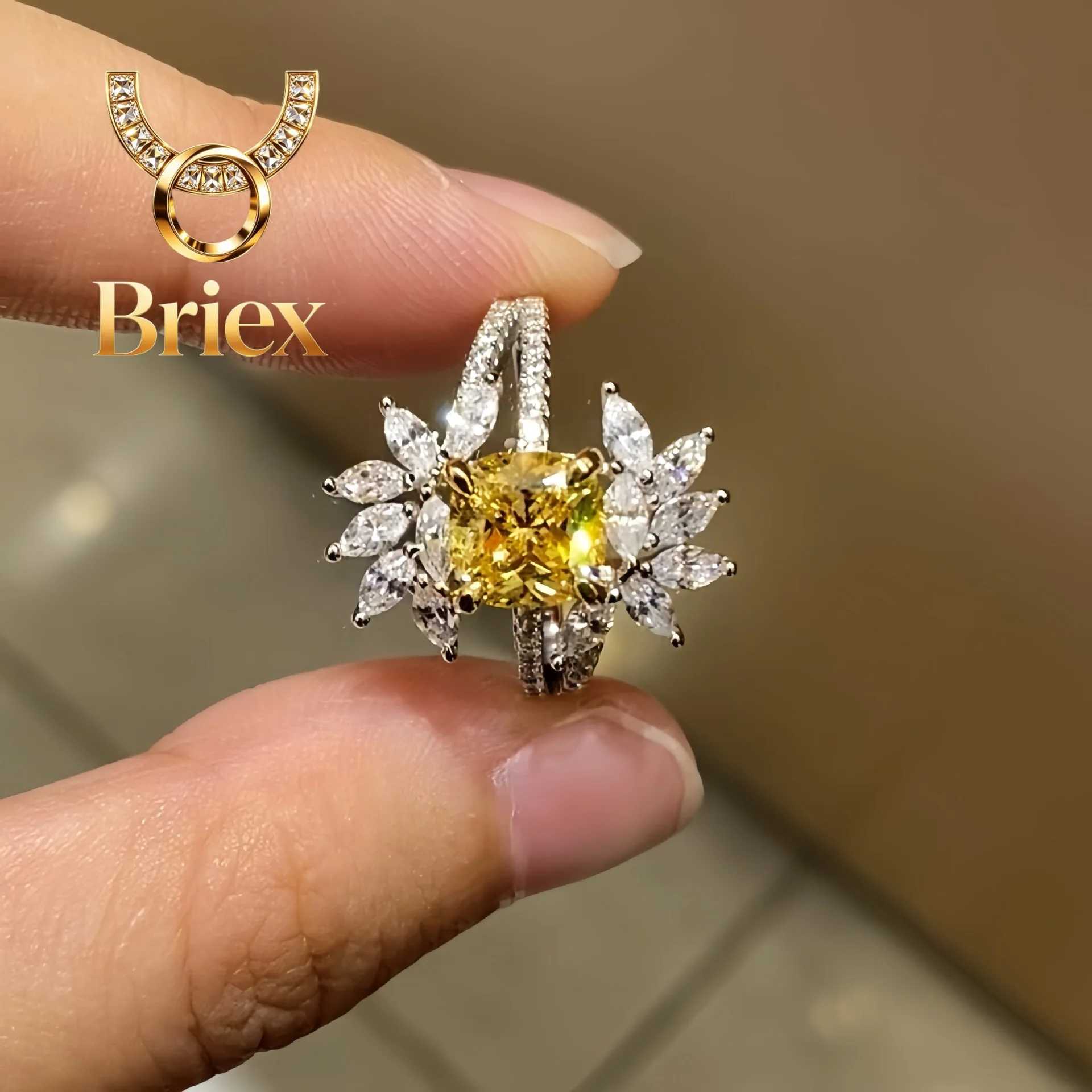 Briex Jewelry Halo 2Ct 7*7mm Cushion Cut Created Yellow Diamond Ring Solid 925 Sterling Silver Jewelry Wedding Ring HR263
Briex Jewelry Halo 2Ct 7*7mm Cushion Cut Created Yellow Diamond Ring Solid 925 Sterling Silver Jewelry Wedding Ring HR263