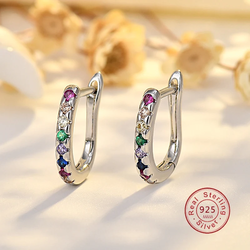 Simple Geometric Colorful Zircon U Hoop Earrings for Women New Korea 925 Sterling Silver Jewelry Wedding Bride Accessory Gift 
Simple Geometric Colorful Zircon U Hoop Earrings for Women New Korea 925 Sterling Silver Jewelry Wedding Bride Accessory Gift