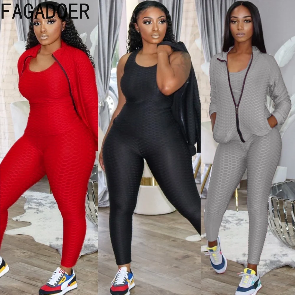 FAGADOER Autumn New Fashion Bodycon 2 Pieces Set for Woman Outfit Solid Long Sleeve Crop Jacket + Jumpsuits Female Sportstwear
FAGADOER Autumn New Fashion Bodycon 2 Pieces Set for Woman Outfit Solid Long Sleeve Crop Jacket + Jumpsuits Female Sportstwear