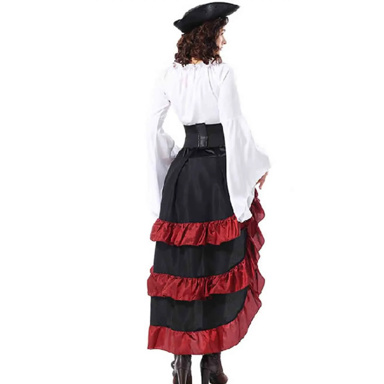 Women Medieval Pirate Costume Cosplay Captain Vintage Lace-up Corset Dress Gothic Ruffled Hem Skirt Halloween Fancy Party
Women Medieval Pirate Costume Cosplay Captain Vintage Lace-up Corset Dress Gothic Ruffled Hem Skirt Halloween Fancy Party