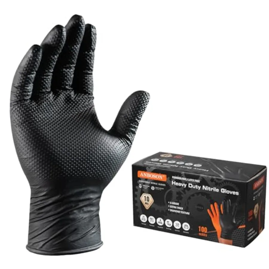 10 Mil Diamond Textured Nitrile Gloves, Heavy Duty Disposable, Extra Thick, Latex and Powder Free, Chemical and Puncture Resist
10 Mil Diamond Textured Nitrile Gloves, Heavy Duty Disposable, Extra Thick, Latex and Powder Free, Chemical and Puncture Resist