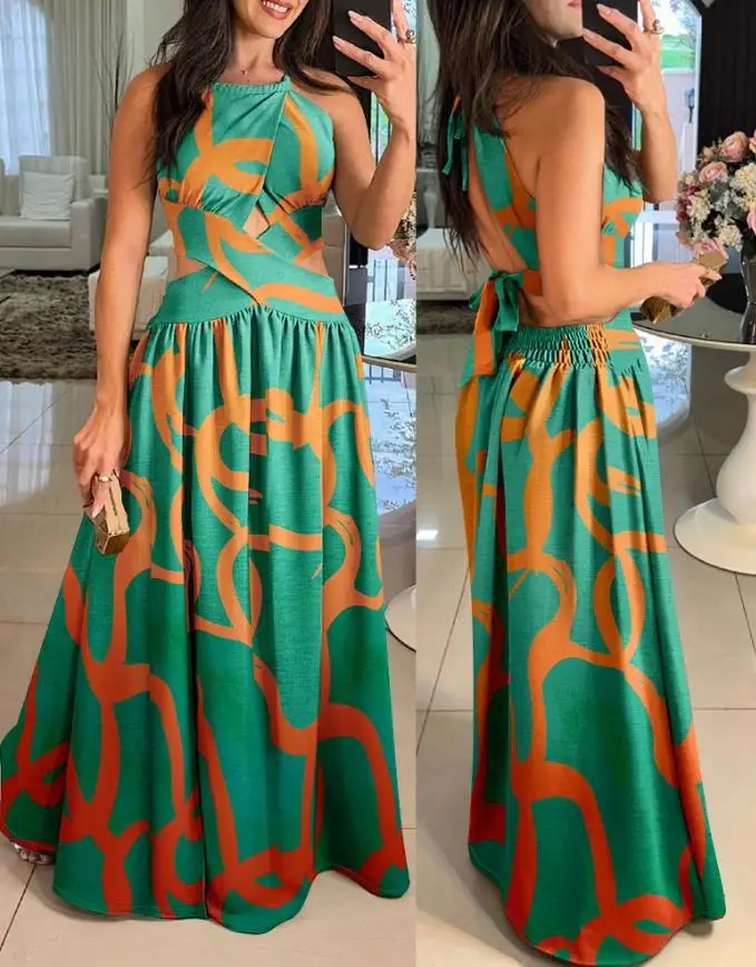 Women's Beach Dress 2025 Spring Summer Sexy Abstract Printed Cross Strap Skirt Casual Hollow Shirt Skinny Maxi Dress Long Skirt
Women's Beach Dress 2025 Spring Summer Sexy Abstract Printed Cross Strap Skirt Casual Hollow Shirt Skinny Maxi Dress Long Skirt