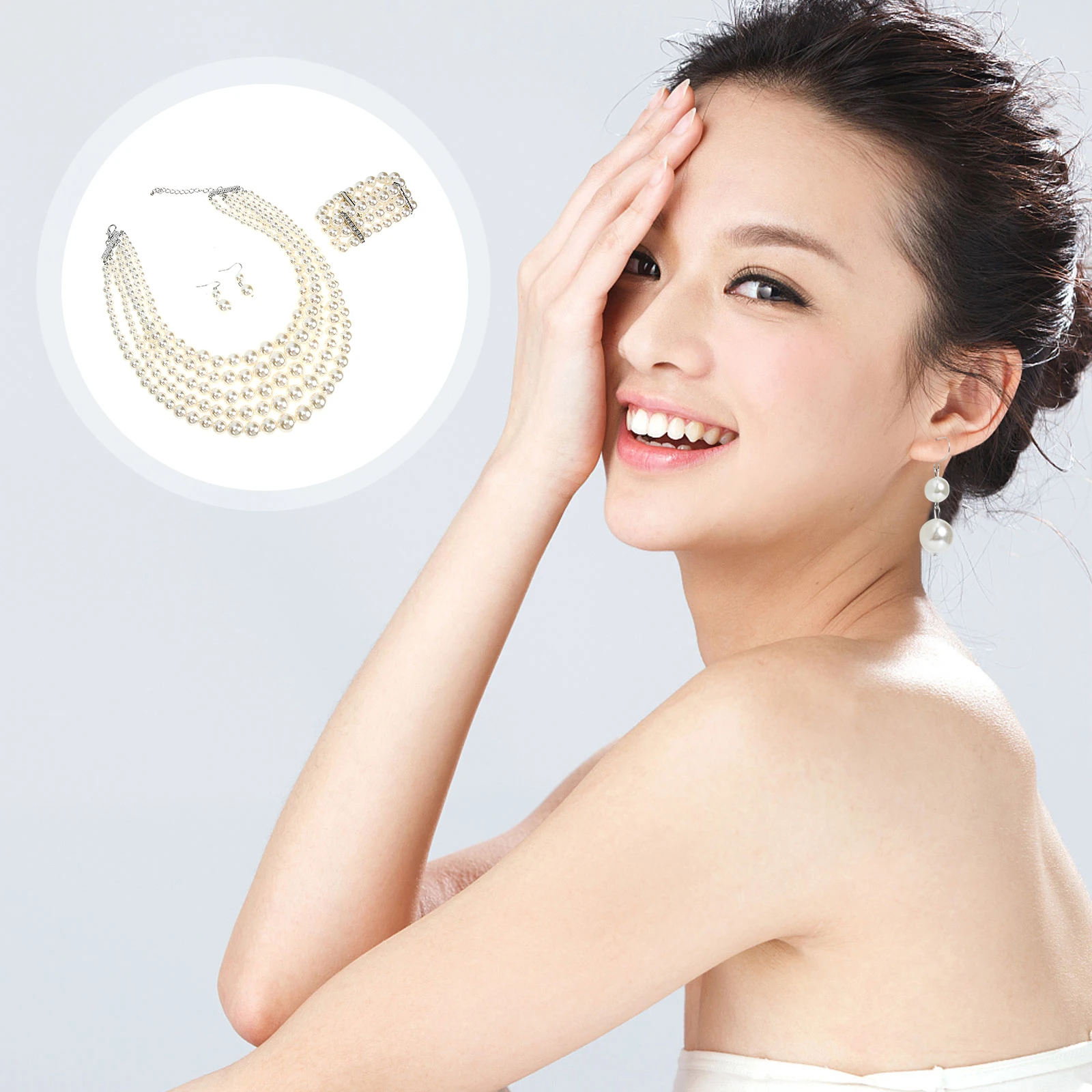 Pearl Necklace Earring Bracelet Set Lightweight Fashionable Bright Luster Elegant Wedding Jewelry Kit Imitation Pearls Choker
Pearl Necklace Earring Bracelet Set Lightweight Fashionable Bright Luster Elegant Wedding Jewelry Kit Imitation Pearls Choker