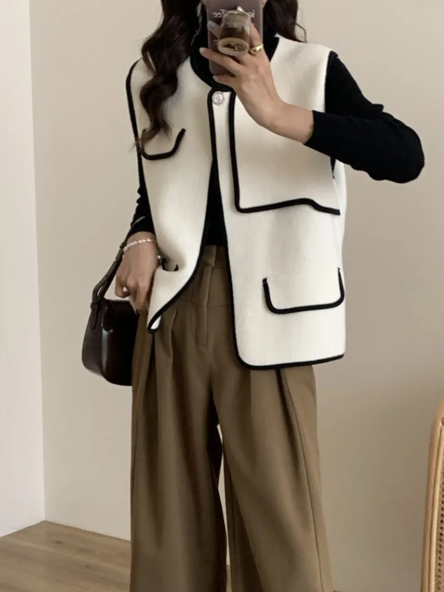 Elegant Vest for Women Temperament Waistcoat Laides Tops Sleeveless O-neck Woolen Tanks Vintage Korean Tops Chalecos Para Mujer
Elegant Vest for Women Temperament Waistcoat Laides Tops Sleeveless O-neck Woolen Tanks Vintage Korean Tops Chalecos Para Mujer