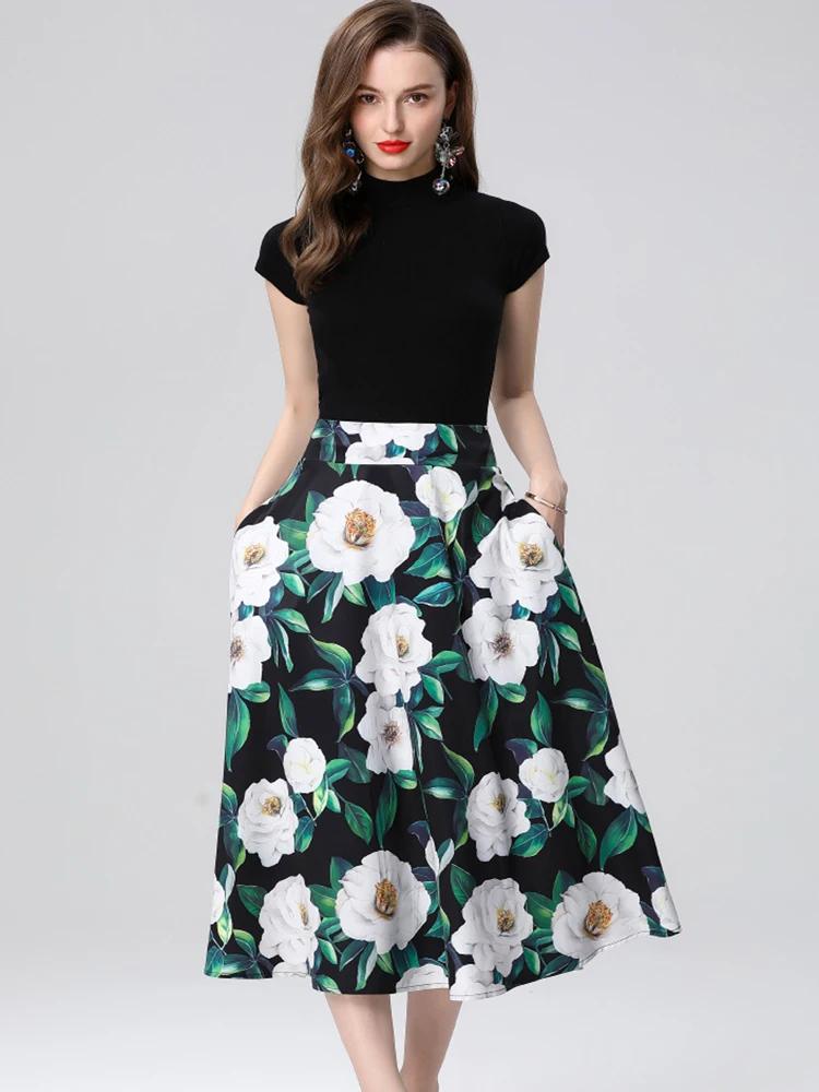 French Temperament 2 Piece Set Summer Fashion Knit Short Sleeve Slim T-Shirt Tops+High Waist Flowers A-Line Midi Skirts Outfits
French Temperament 2 Piece Set Summer Fashion Knit Short Sleeve Slim T-Shirt Tops+High Waist Flowers A-Line Midi Skirts Outfits